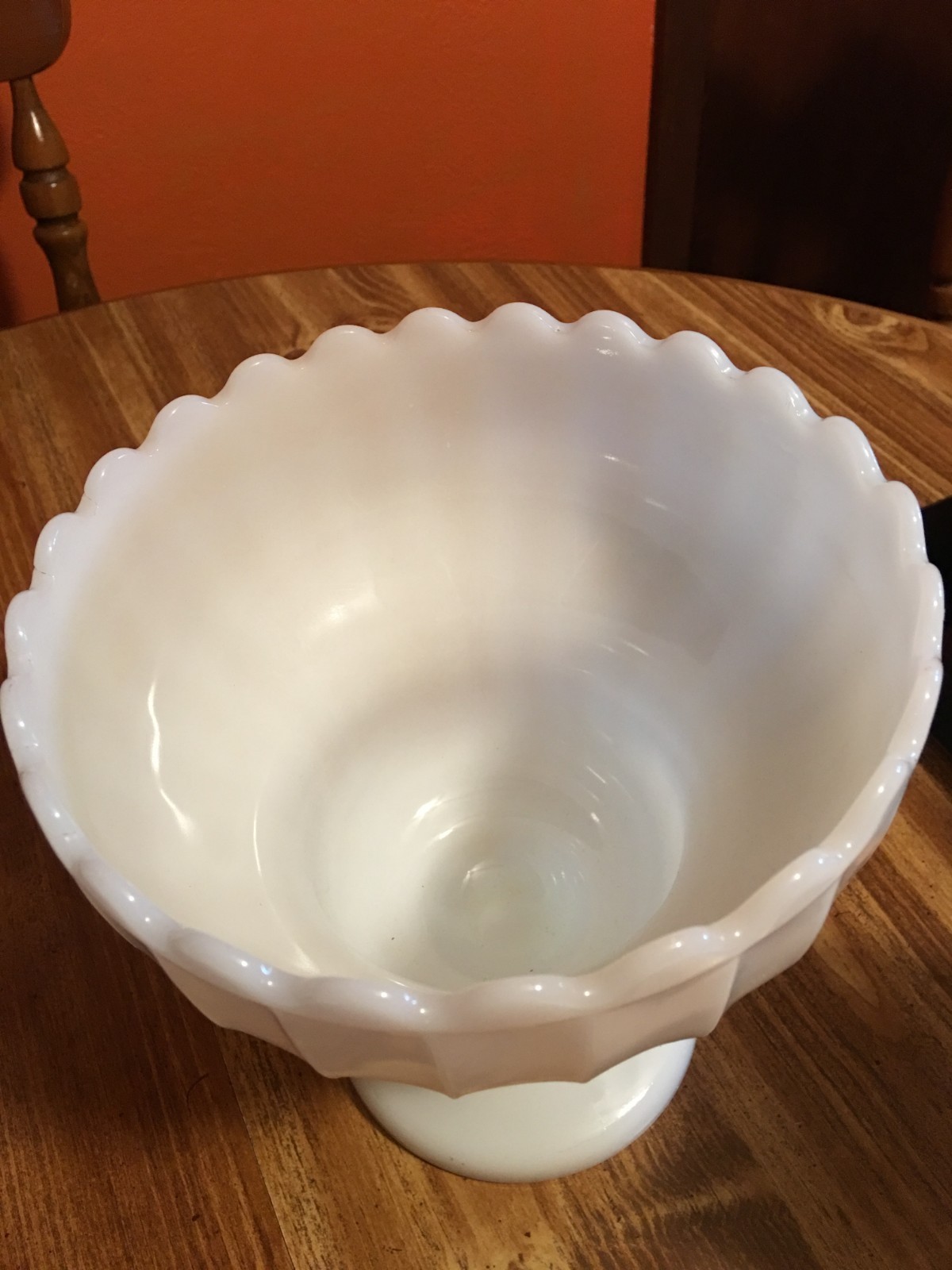 Vtg Lg Milk Glass Compote Depression Bowl with Tiered Rippled Translucent footed