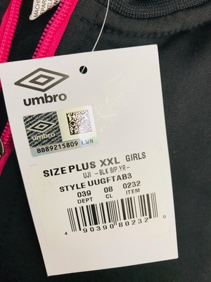 New Umbro Girls Black High Neck Long Sleeve Full Zipper Jacket Plus Size XXL