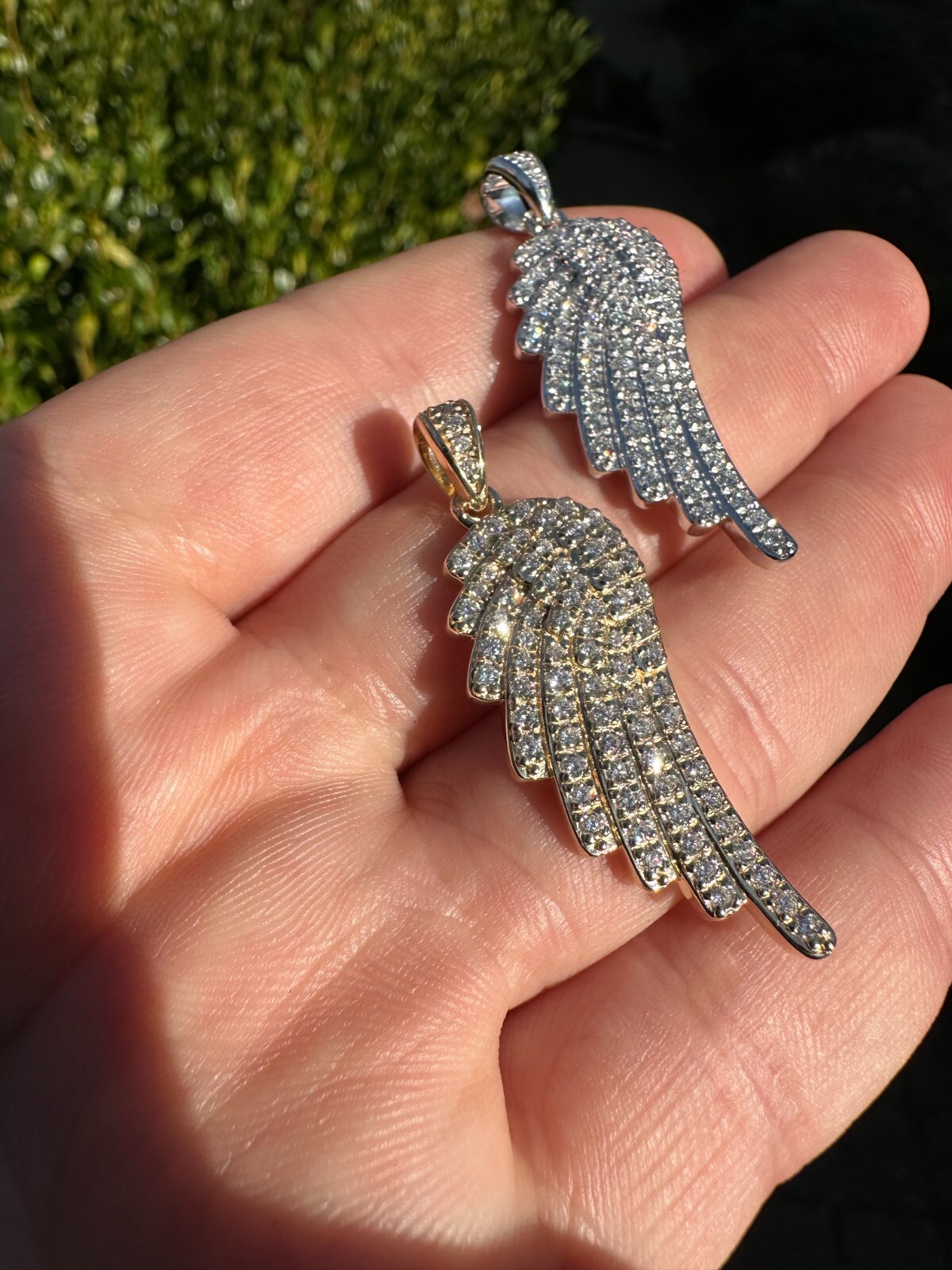 Pre-owned Angel 1.24ct Real Diamond Guardian  Wing Pendant Solid 14k Gold Necklace Pendant In White