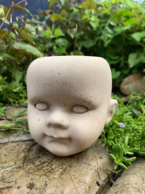 Creepy Baby Doll Head Cement Planter - Ring Holder Jar Dish