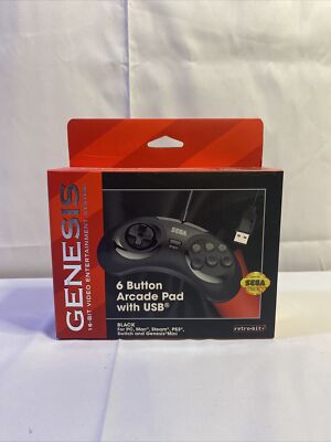 Brand New Sega Genesis 6 Button Arcade Pad With USB Wired Retro Bit Black