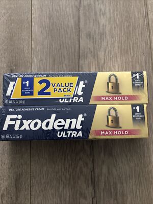 Fixodent Ultra Max Hold DenTURE Adhesive Cream pack of Two 2.2 oz.EACH Tube