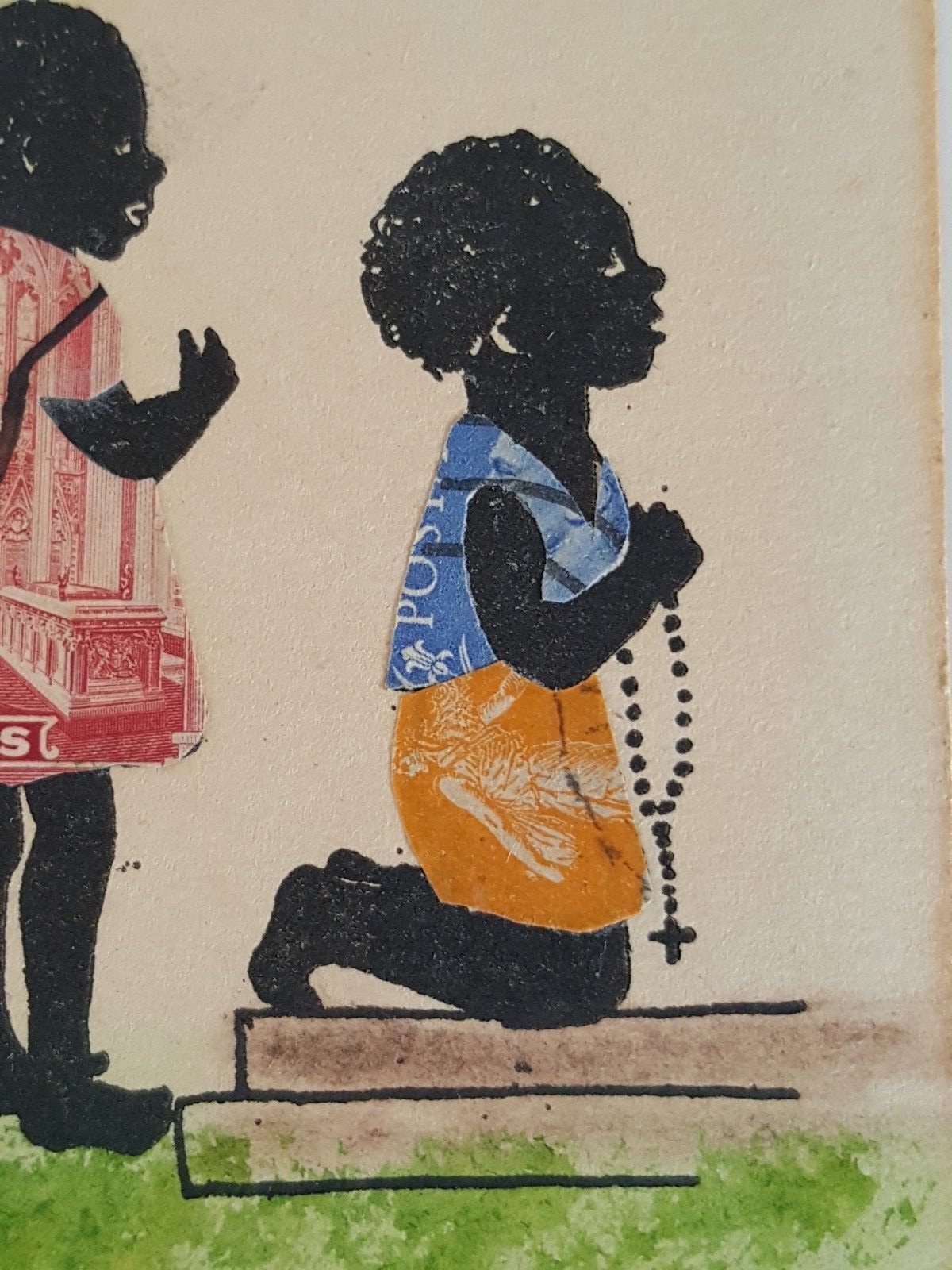 BLACK AMERICANA WATERCOLOR MIXED MEDIA ART VINTAGE RETRO STAMPS CRAFT RELIGION