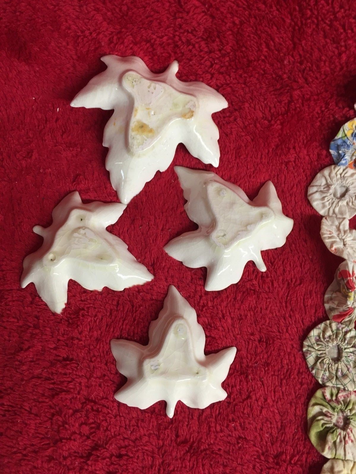 Vintage Set of 4 Nesting Maple Leaf China Dishes Gold Leaf Trim Tea Bag Holders