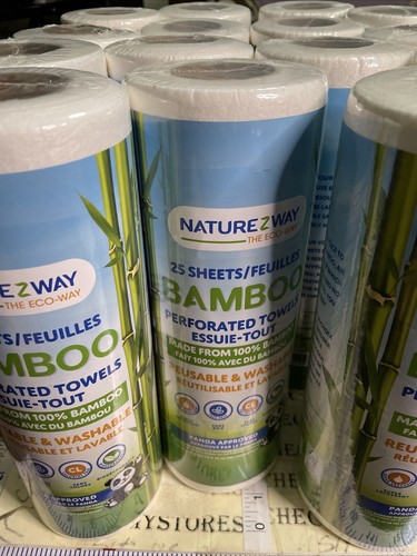 Lot of 15Rolls NatureZway 25-Count Paper Towels Bamboo Reusable & Washable,