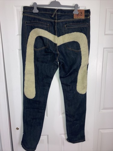 エビスジーンズ♪極美品 Evisu Jeans Big Logo Embroidered Fabric Hook Loop Denim 38