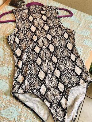 Caution To The Wind Bodysuit Snake Print Snap Mock Neck Small Sexy Soft NWOT New