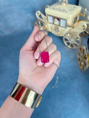 GLOWING NATURAL FUCHSIA HOT PINK RUBY NECKLACE PENDANT, 925 STERLING SILVER