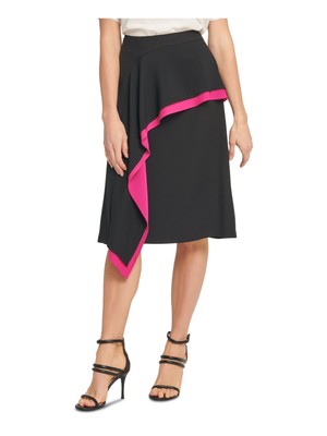 

DKNY Женская черная юбка трапециевидного силуэта ниже колена с рюшами. Размер, Черный