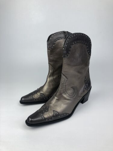Stuart Weitzman Women's Leather Cowboy Western Boots Gray Stuart Weitzman Women's Leather Cowboy Western Boots Gray