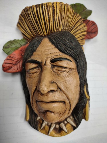 アンティーク雑貨 Indian Chief Chalkware Bookend Vintage 70s Chalkware Bookends Native American Indian Hippie