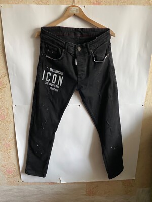 Dsquared2 Slim Jeans Denim Men's Black Big Logo Size 48 Made in Italy