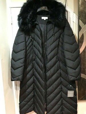 Pre-owned Laundry By Shelli Segal Laundry Shelli Segal Women's Winter Puffer Parka Hood Maxi Coat Jacket Size Xxl In Black