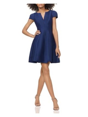 

Женское темно-синее коктейльное платье HALSTON с короткими рукавами и разрезом по фигуре + расклешенное платье, Navy