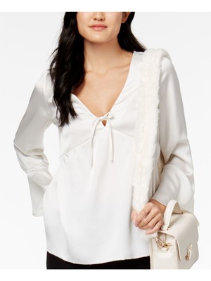 

KENSIE Женская атласная блузка цвета слоновой кости с рукавами-колокольчиками и V-образным вырезом Размер, Цвет слоновой кости