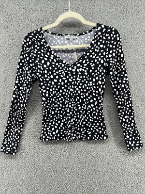 Women's Gaze Long Sleeve Top/ Shirt, V-Neck, Black White Dots Size XS