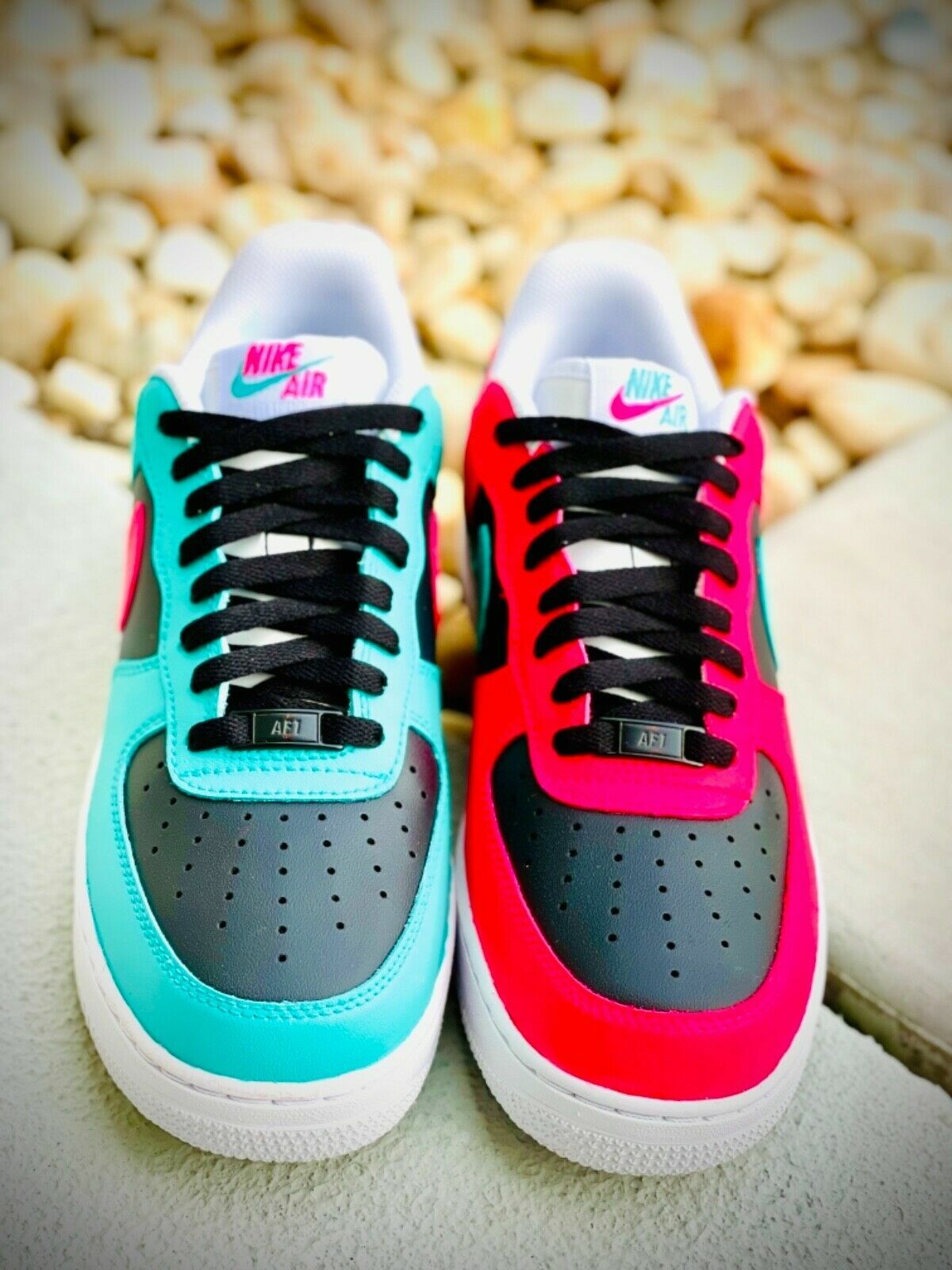 Pre-owned Nike Air Force 1 Custom Shoes Low South Beach Miami Vice Pink Teal Black White