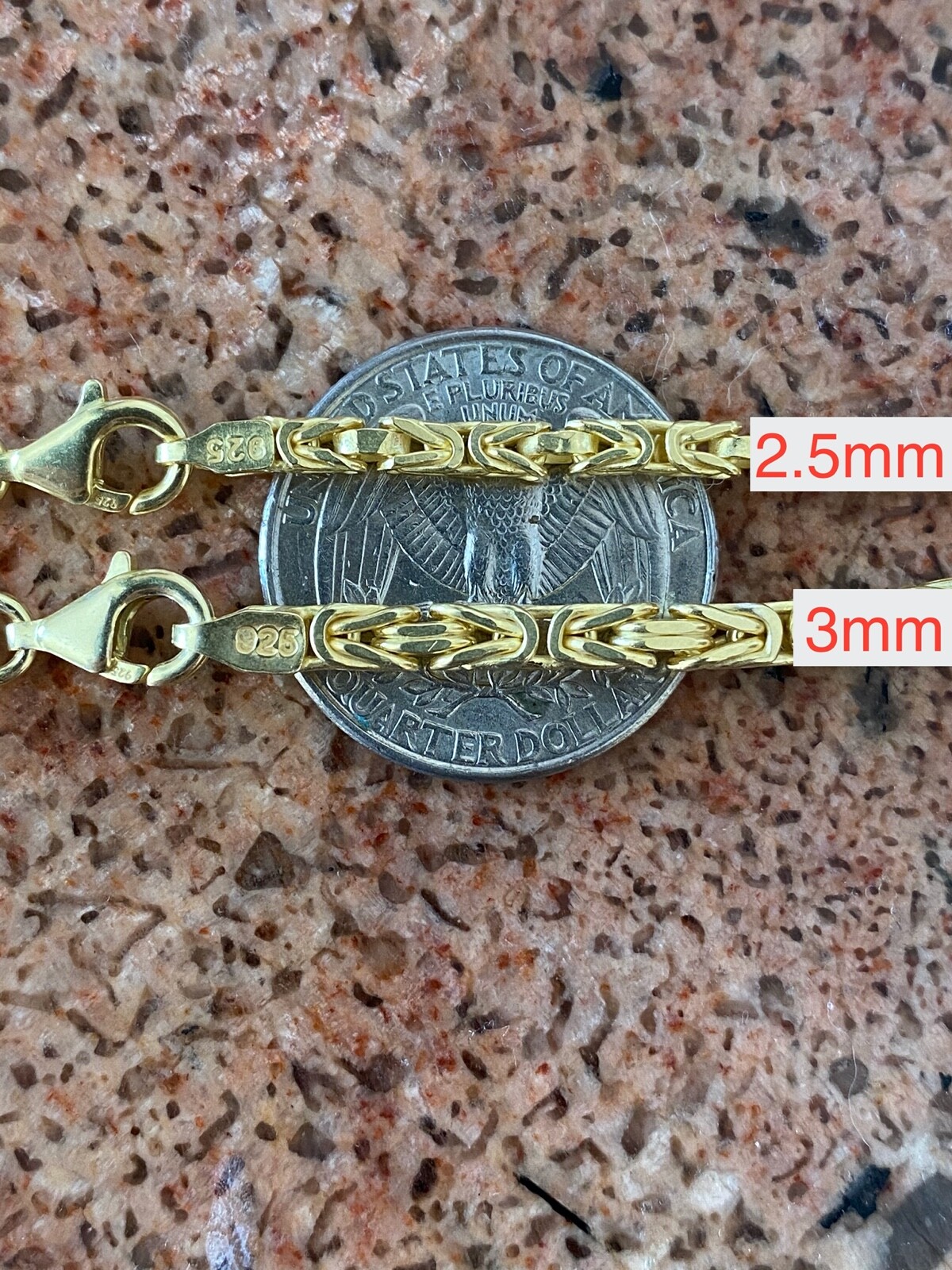 Pre-owned Silver 14k Gold Plated 925 Sterling  Byzantine Chain Mens Necklace 2.5-5mm 18-30"