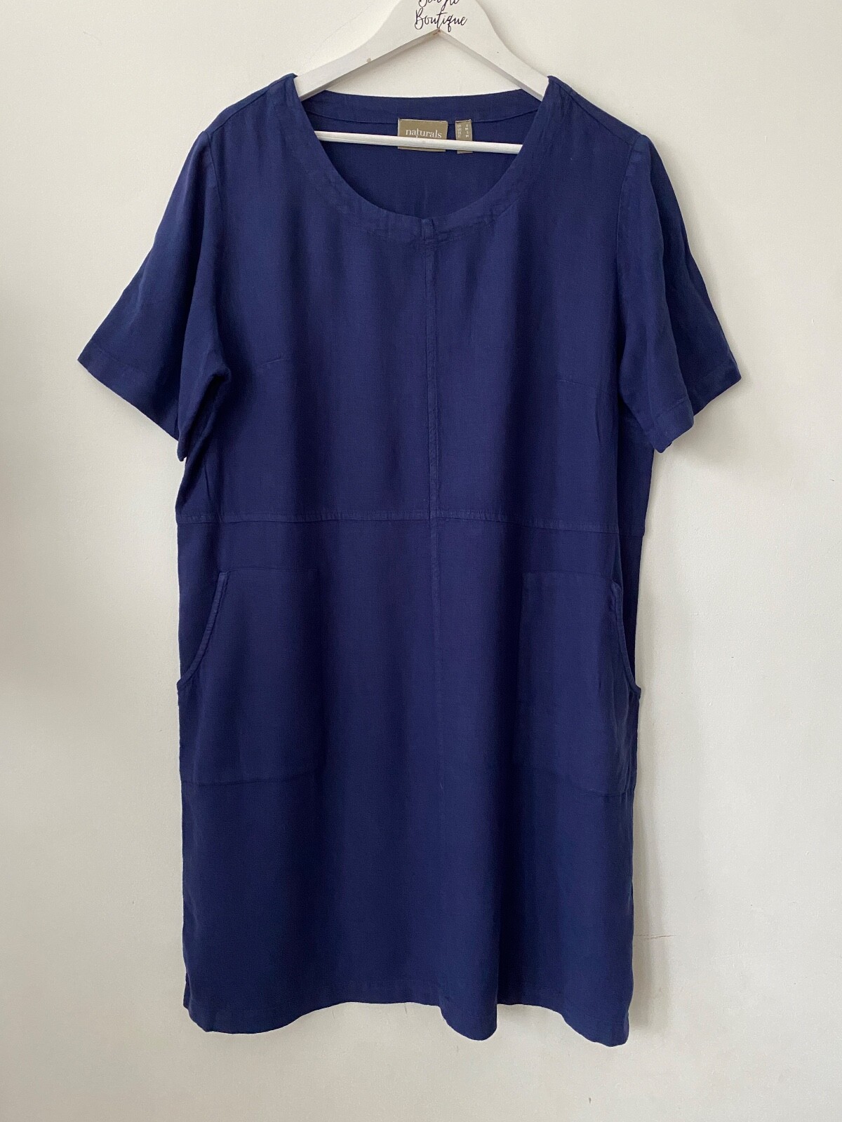 naturals d&co. Linen Blend Tee Dress With Pockets S, M Blue, Beige, Khaki & Turq - Picture 2 of 12