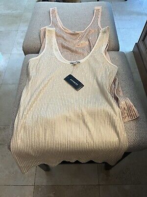 2 Ladies Sequins Tank Tops. Express Brand Size Medium Off White And Peach New!