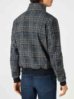 Pre-owned Mc2 Saint Barth Man Mid-weight Prince Of Wales Bomber Jacket In Blue