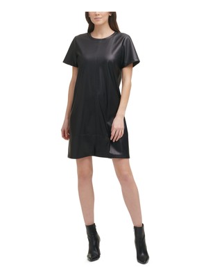 

Женское вечернее мини-платье DKNY черного цвета без подкладки с короткими рукавами и круглым вырезом, Черный