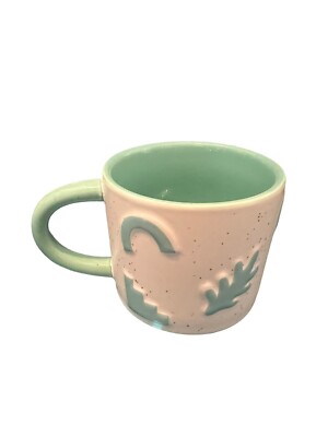 Maven Ceramic Teal Comb Leaf Speckled White Coffee Mug Art Deco Tea Cup 7oz NWOT
