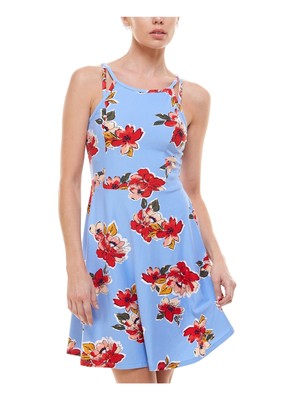 PLANET GOLD Womens Light Blue Sleeveless Fit + Flare Dress S