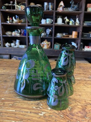 empoli smoked glassed body applied green glass leaves blown glass Retro Tall bottle Lamp Hand blown Blenko Glass Murano MCM