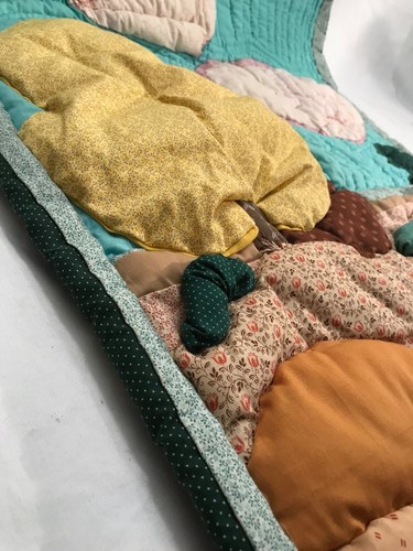 Hand Made Quilted Wall Hanging Table topper garden flag scenic clouds hill 3D