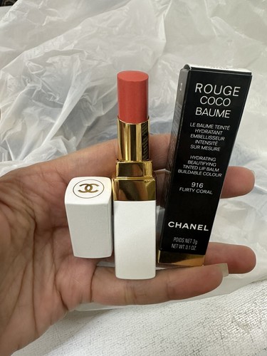 Chanel Rouge Coco Baume Hydrating Beautifying Tinted Lip Balm# 916 Flirty Coral