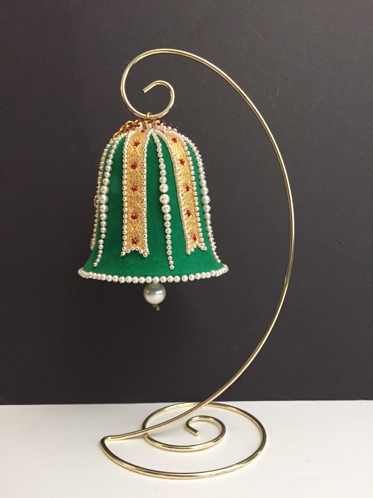 Vintage Beaded Sequin Music Box BELL Plays JINGLE BELLS Christmas Ornament