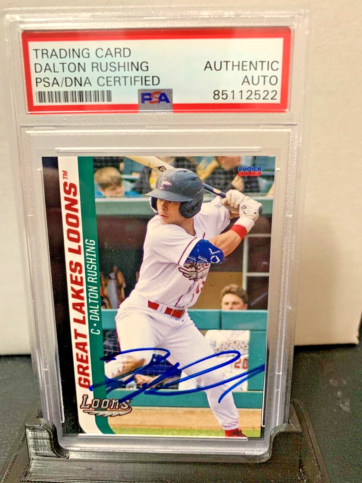 Dalton Rushing autograph signed 2023 Great Lakes Loons baseball 