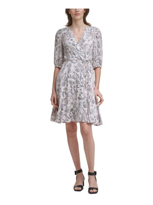 

CALVIN KLEIN Женское розовое короткое платье с короткими рукавами 3/4 с галстуком и пышными рукавами Petites, Розовый