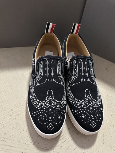 Pre-owned Thom Browne Men Print Low Top Slip On Sneakers Black 9 Us/42 Eu