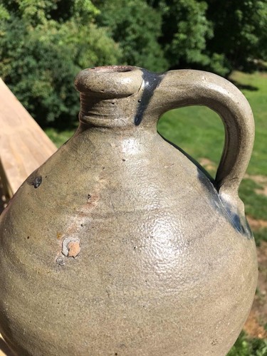 MASONIC DECORATED 18TH EARLY19TH CENTURY STONEWARE OVOID JUG. NYC or CHEESEQUAKE
