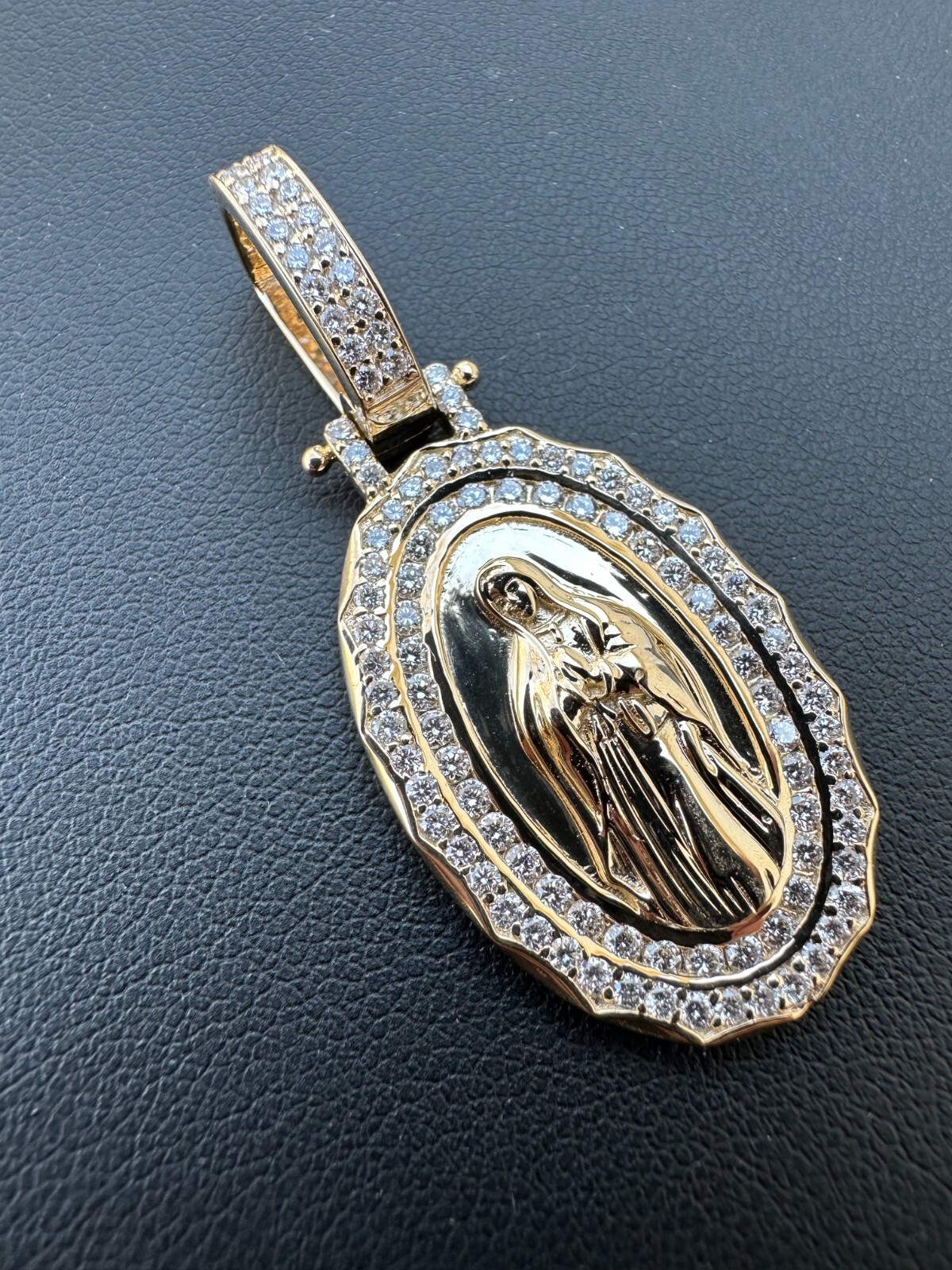 Pre-owned Harlembling 1.55ct Real Diamond Virgin Mary Pendant 925 Silver Necklace Medallion Pendant In White