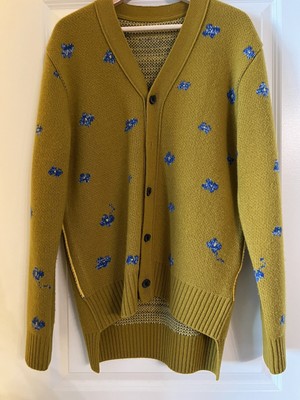 ADER ERROR Bluessom Cardigan Wool Blue Floral Oversized V-Neck Size A1