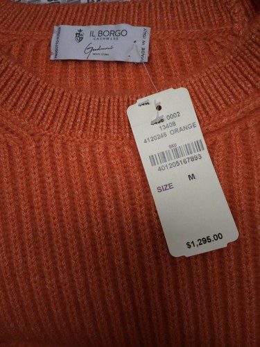 Pre-owned Il Borgo $1295  Men's Orange Cashmere Silk Rib Knit Pullover Sweater Size M