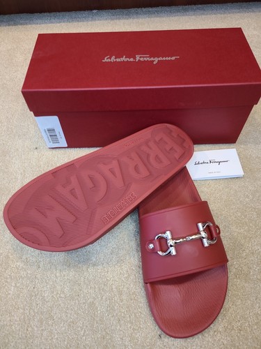 Pre-owned Ferragamo 100% Authentic Salvatore  Groove Slide Sandals 10m Red