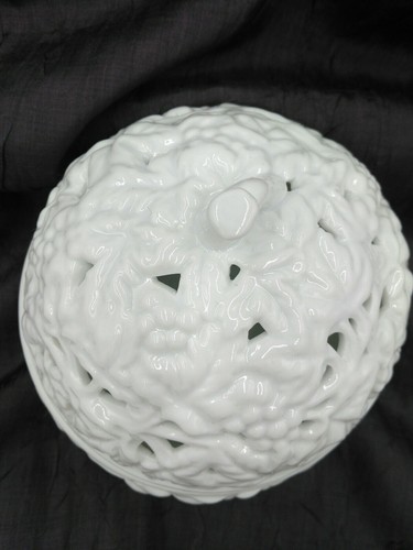 Ceramic White Apple Cookie Jar w/ Lid cut outs/ Decor