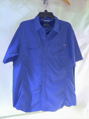 Columbia Shirt Adult L Blue Omni Shade Nylon Vented Button Up Short Sleeve Mens