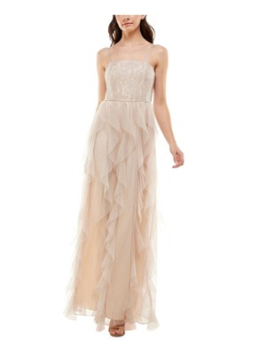 БЕЗМОЛВНОЕ женское бежевое вечернее платье без рукавов в полный рост на подкладке 9