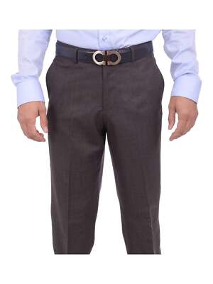 

Мужские шерстяные классические брюки с плоской передней частью Napoli Extra Slim Fit коричневого цвета с гвоздями и плоской передней частью, Коричневый