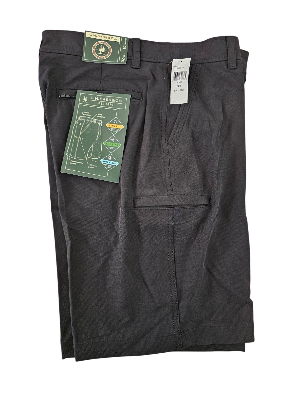 GH Bass Mens Stretch Quick Dry Wicking Cargo Shorts Black 32 WAIST