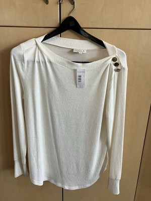 NWT studio B cream colored sparkly long sleeve sweater women s medium retail $50