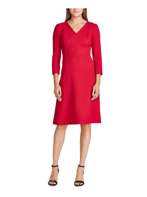 

LAUREN RALPH LAUREN Женское красное платье с рукавом 3/4, облегающее + расклешенное платье Petites, Красный