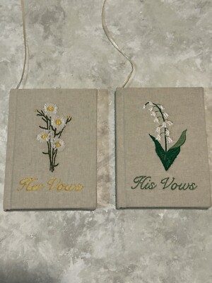 Embroidered Vow Book With Floral Design- His/Hers - Hardcover - Blank Pages