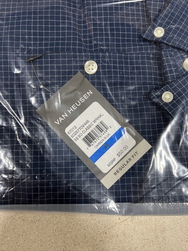 Van Heusen Classic Wrinkle Free Button Up Shirt, Men’s Size XL, Carbon Blue