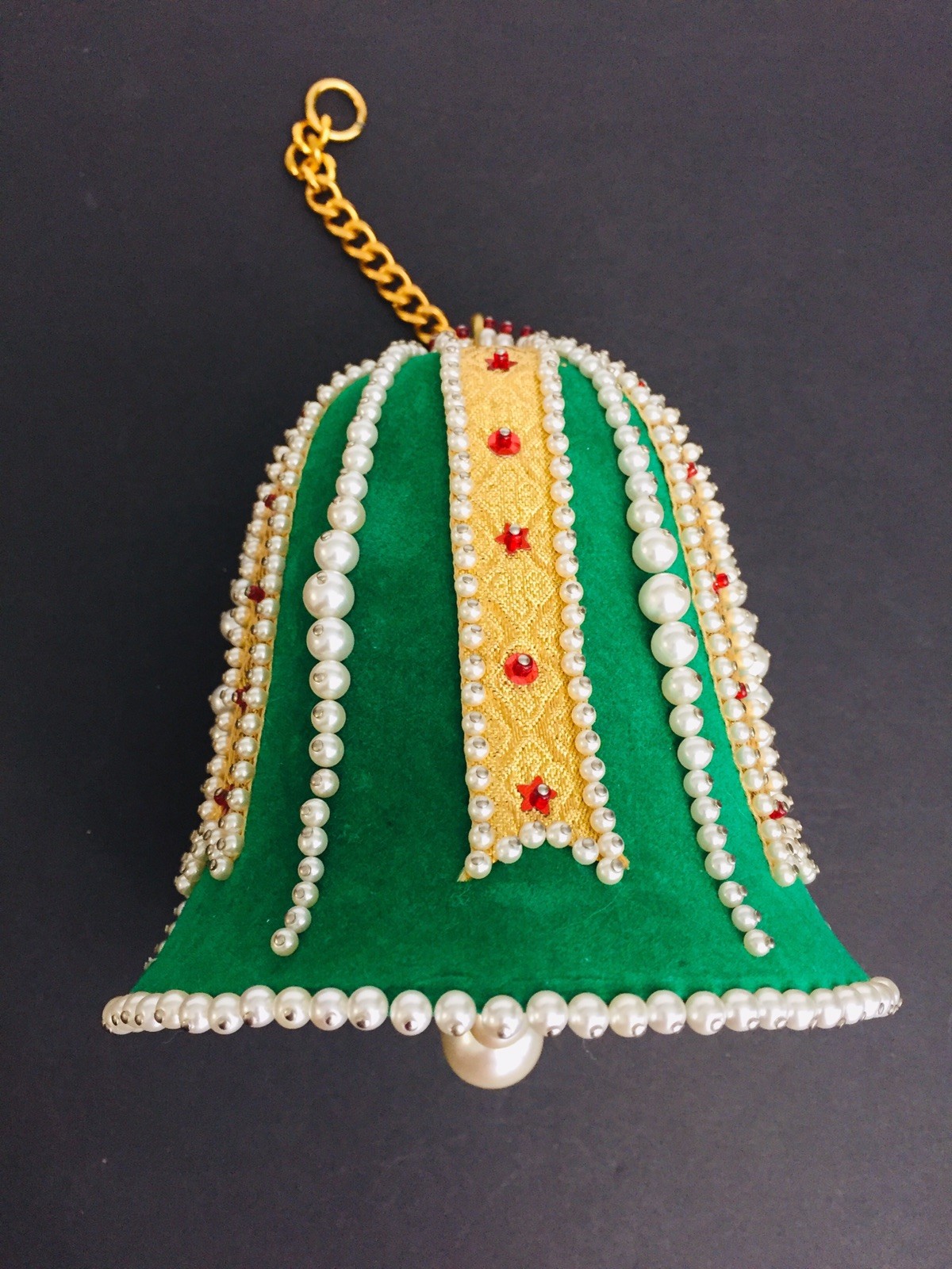 Vintage Beaded Sequin Music Box BELL Plays JINGLE BELLS Christmas Ornament